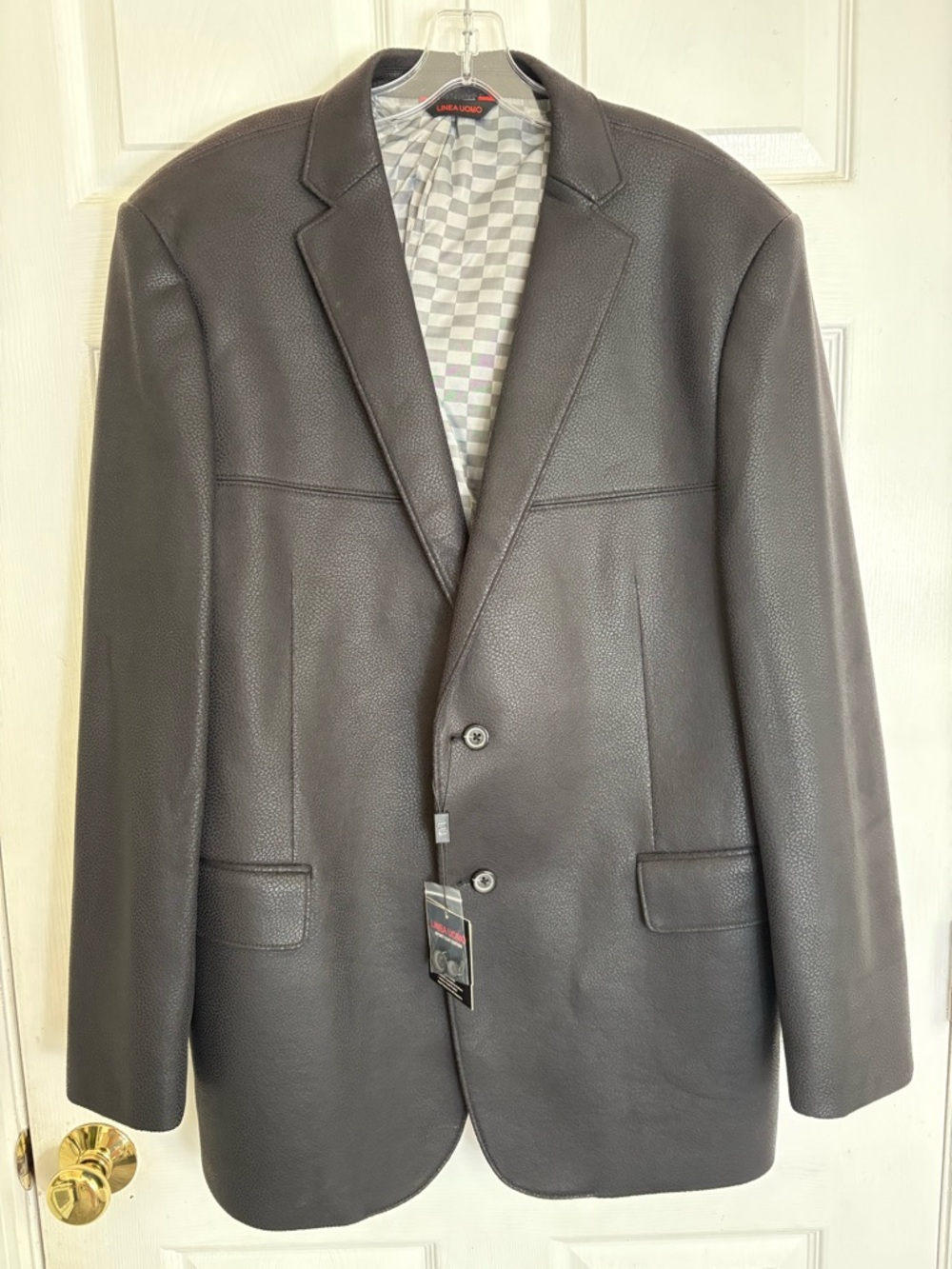 Linea Uomo Soft Black Vegan Leather Blazer Mens 48 Sports Coat Luxury 48R L / XL